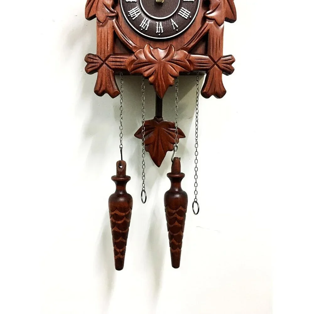 Cuckoo Clock Vintage Large Wooden Wall Clock Handcrafted 13x9.5 Inch Brown